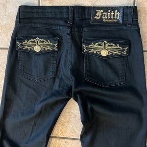 Faith Connexion Black Low Rise Straight Leg Boot Cut with Gold detail, Sz 29 T27